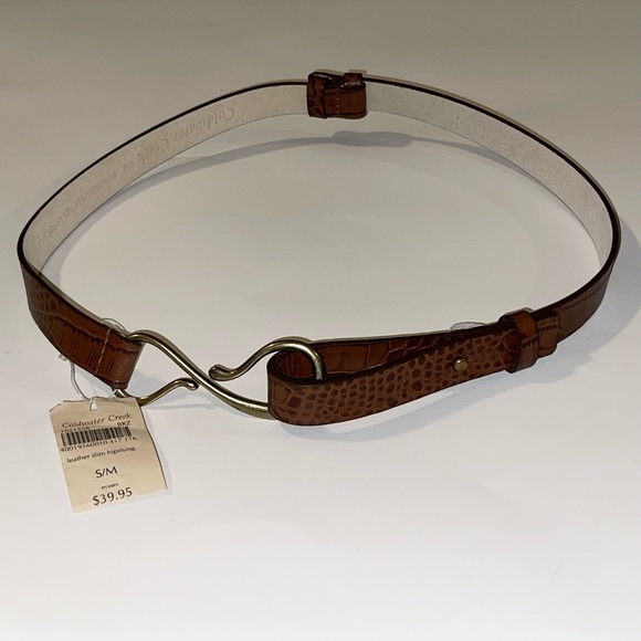 Coldwater Creek Brown Embossed Leather Slim Hipslung Belt, NWT, Size S/M - Picture 1 of 4